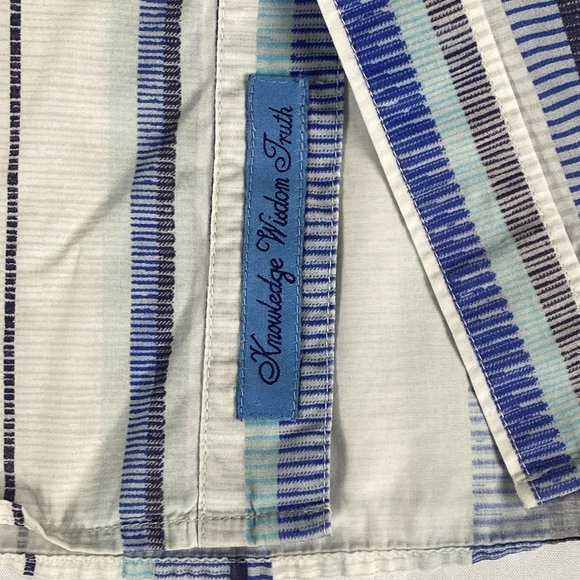 Robert Graham Shirt Mens L Blue White Stripe Contrast Trim Flip Cuff Button Up - Picture 9 of 14